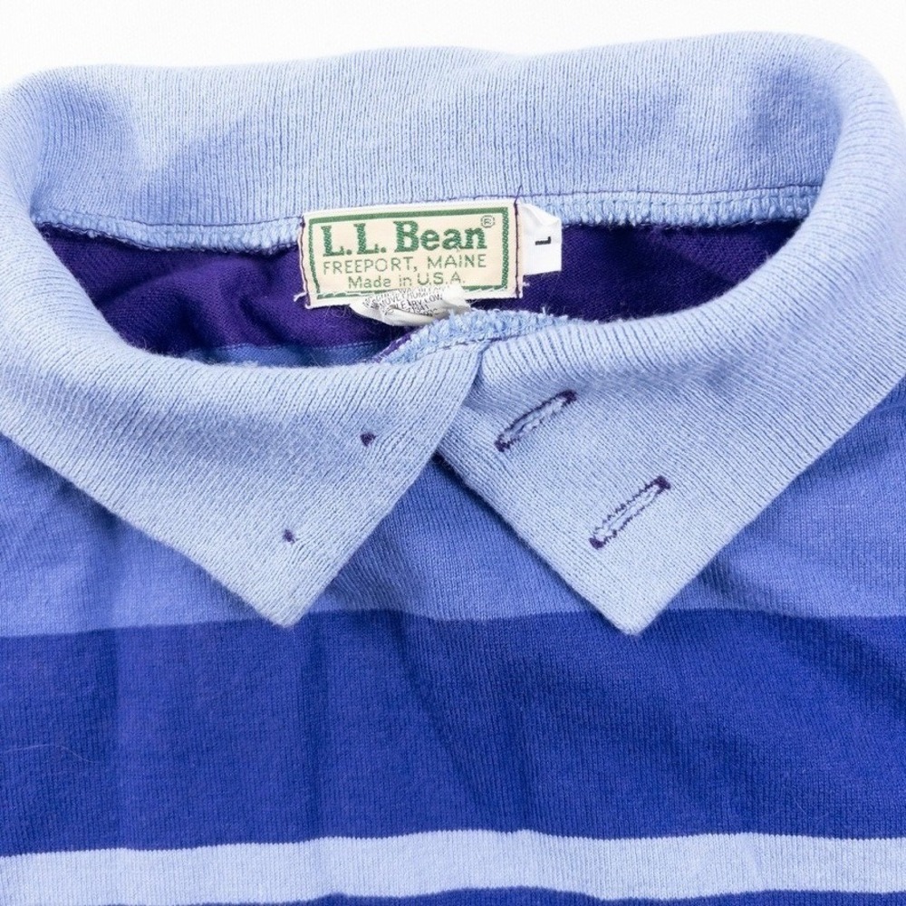 LL Bean Rugby Polo Shirt Mens Large Blue Purple Striped Long Sleeve Vintage USA - Picture 2 of 7